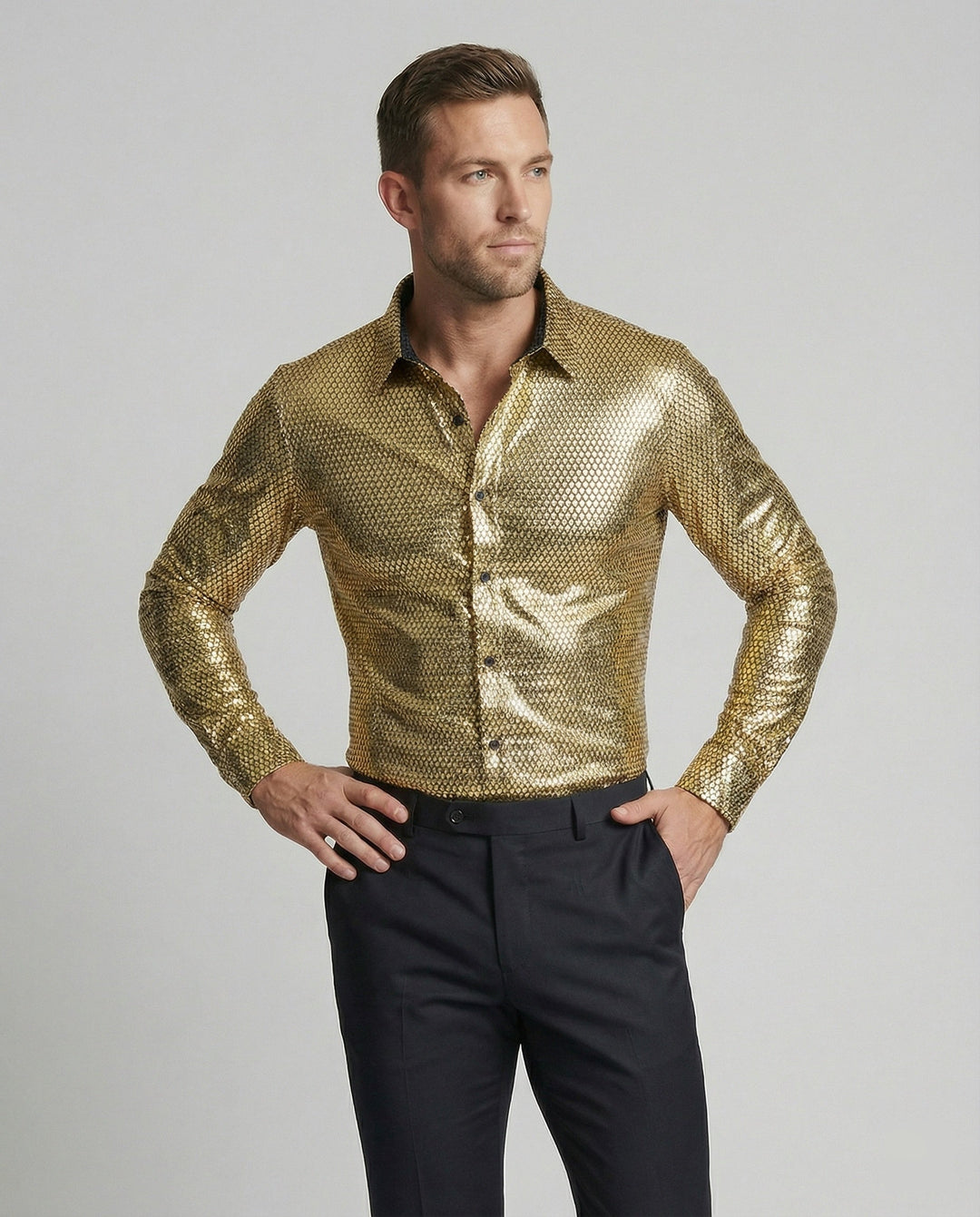 Herren Hemd mit glanzvollem Wabenmuster – Arvello