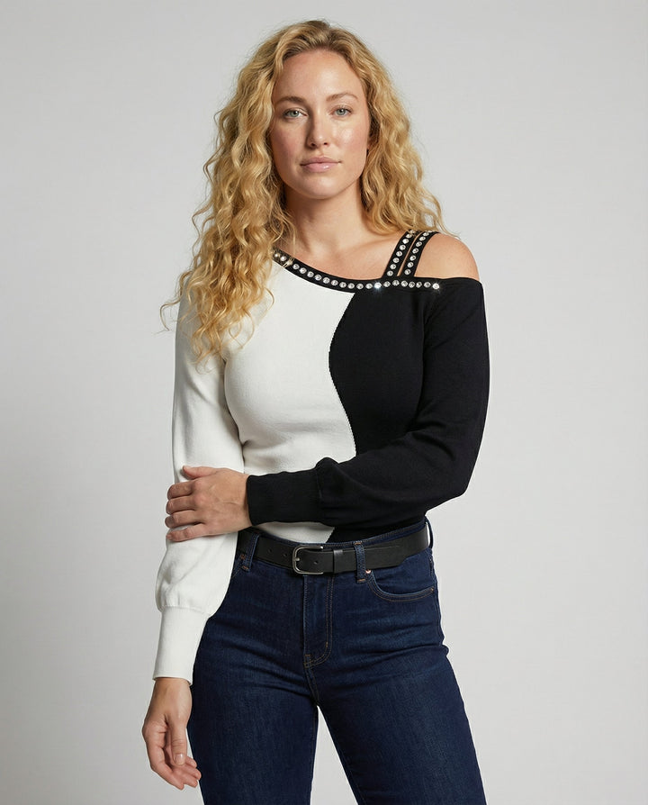 Damen Trendy Asymmetrisches Oberteil mit Strassbesatz Echoarchiv