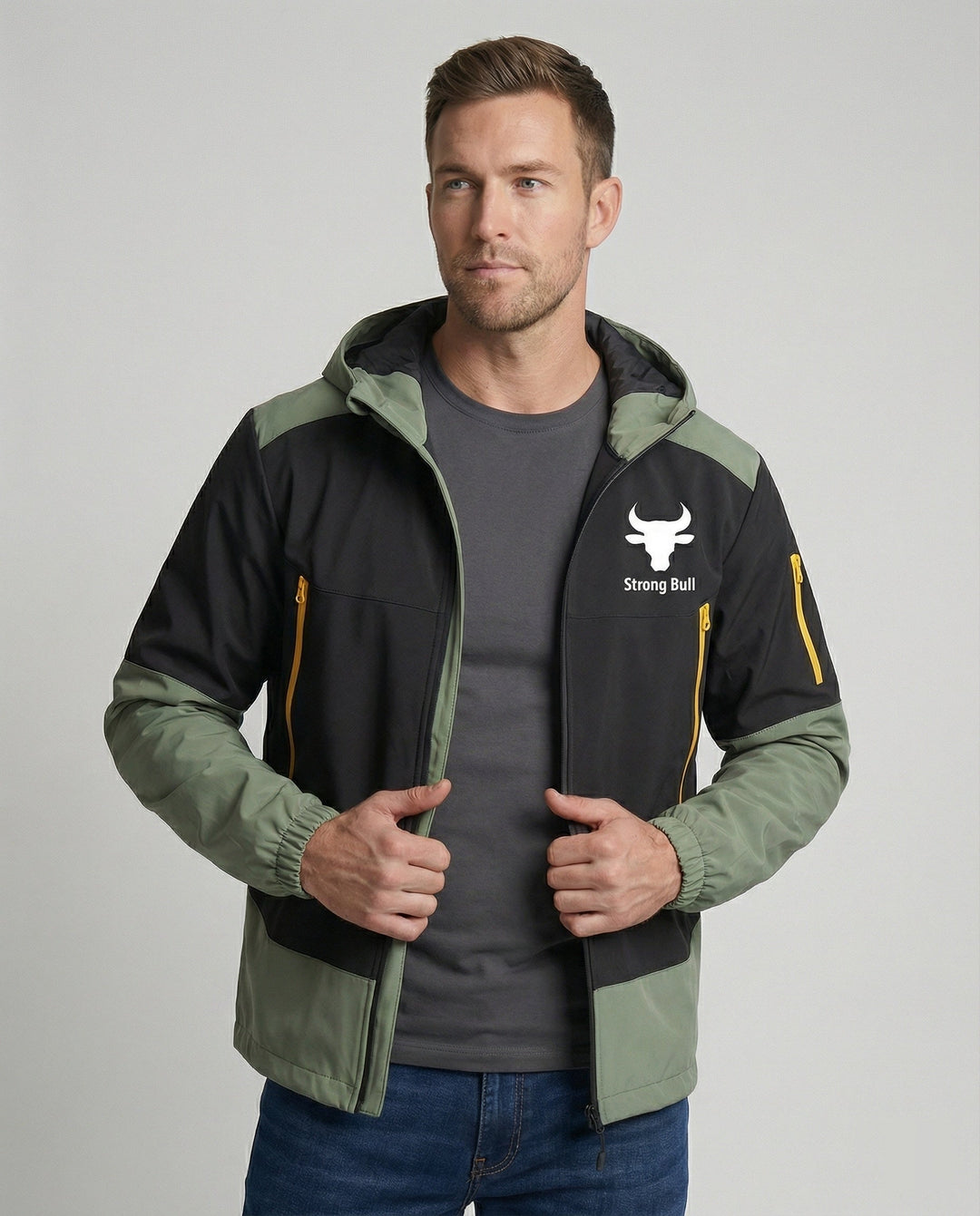 Echoarchiv | Herrenjacke mit Reißverschluss, Kapuze und Farbblockdesign