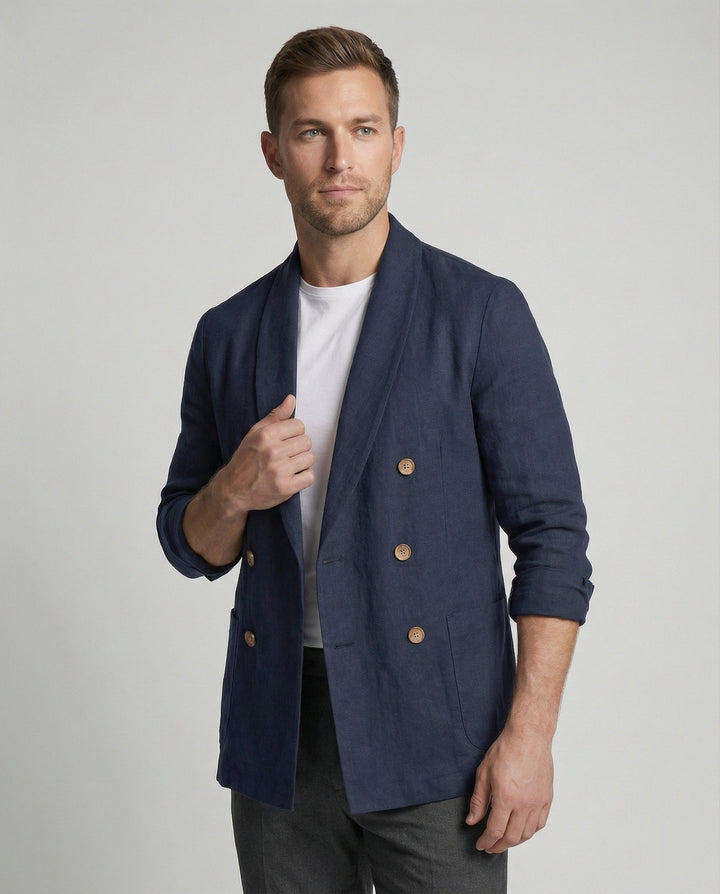 Herren Leichte Leinenjacke mit doppelter Knopfleiste