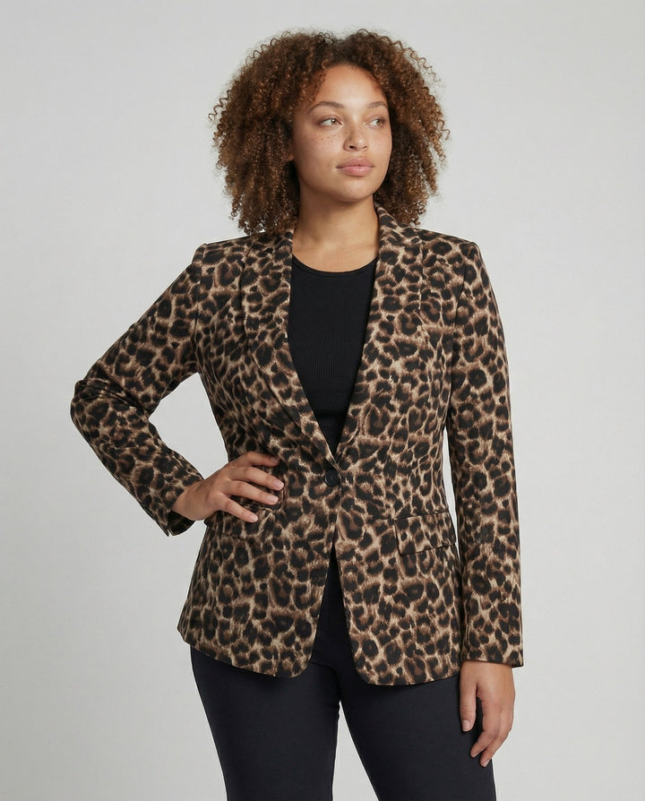 Damen Modischer Blazer im Leo-Design mit schlankem Schnitt Echoarchiv