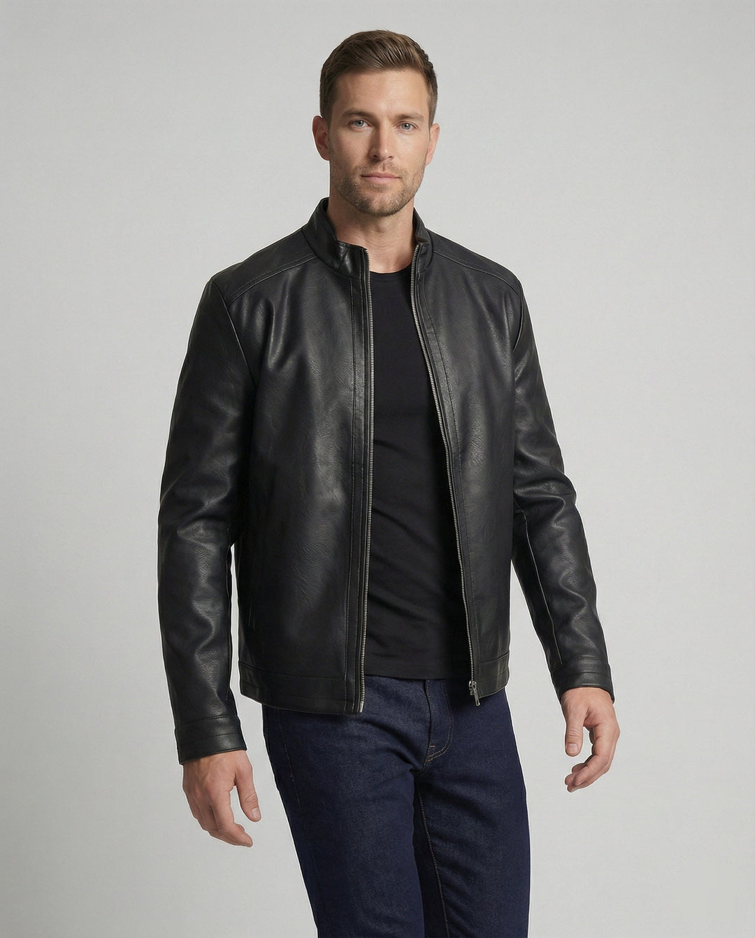 Herren Elegante Kunstlederjacke modern geschnitten
