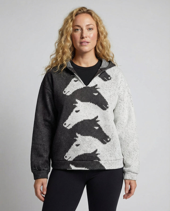 Damen Hoodie mit krEchoarchivtivem Pferdemuster & bequemer Passform | Echoarchiv
