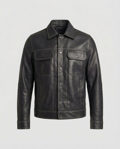 Herren Overshirt Jacke Lederlook
