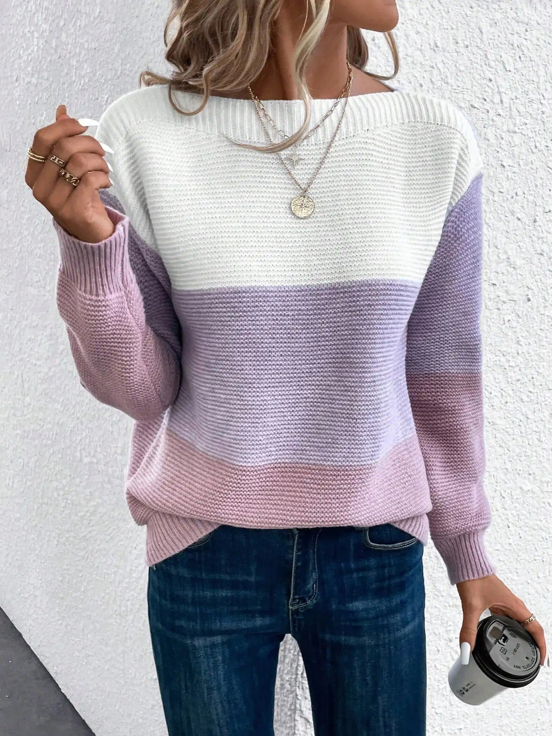 Echoarchiv | Eleganter Dreifarbiger Patchwork Pullover