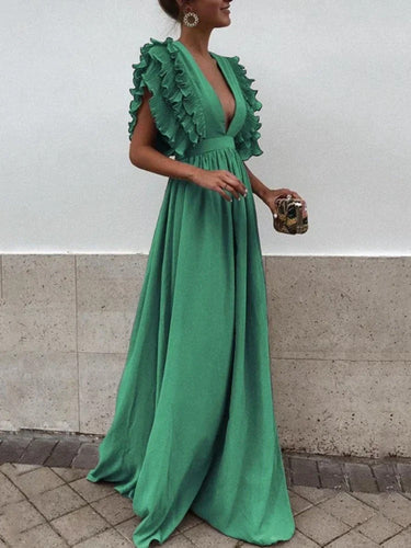 Echoarchiv | Elegantes V-Ausschnitt-Kleid mit Rüschärmeln