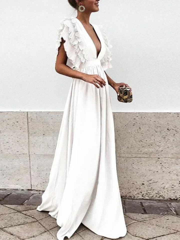 Echoarchiv | Elegantes V-Ausschnitt-Kleid mit Rüschärmeln