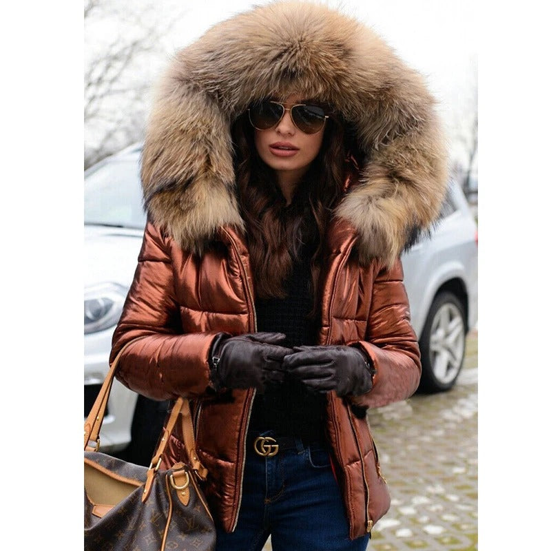Echoarchiv | Damen Winterjacke mit Kapuze und Kunstfellfutter
