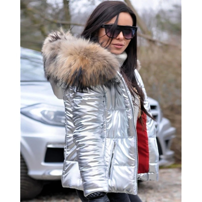 Echoarchiv | Damen Winterjacke mit Kapuze und Kunstfellfutter