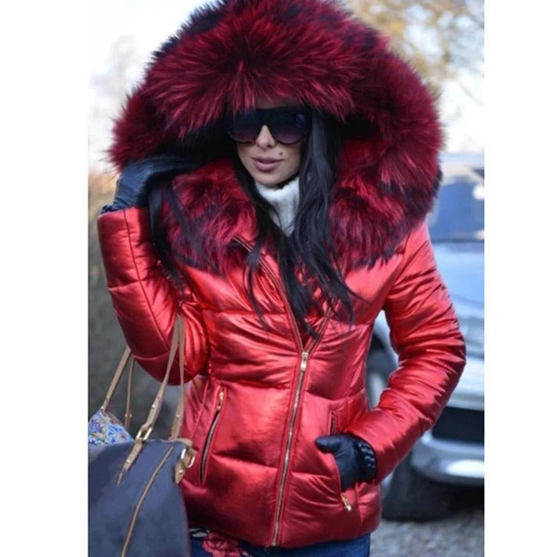 Echoarchiv | Damen Winterjacke mit Kapuze und Kunstfellfutter