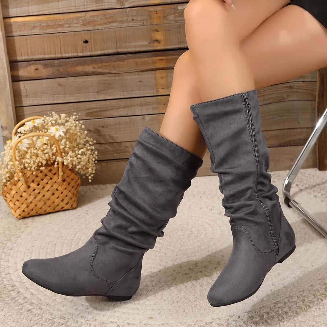 Wildleder Stiefeletten Bis Zur Wade mit Seitlichem Reißverschluss – Lioré