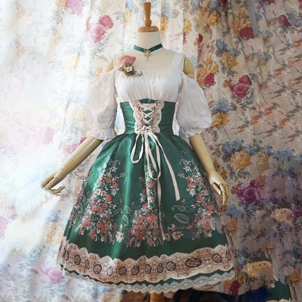 Echoarchiv | Blumen Dirndl mit Schürze und Blumendekoration für Oktoberfest
