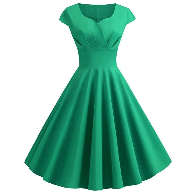 Echoarchiv | Vintage Sommerkleid mit Großem V-Ausschnitt, Lockerer Passform und Rüschen