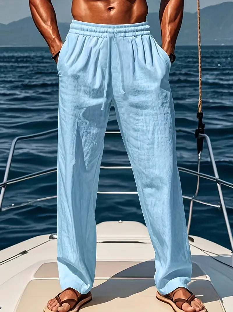 Echoarchiv | Geschnittene Herren Leinenhose Luftige Sommerhose mit Klassischem Stil