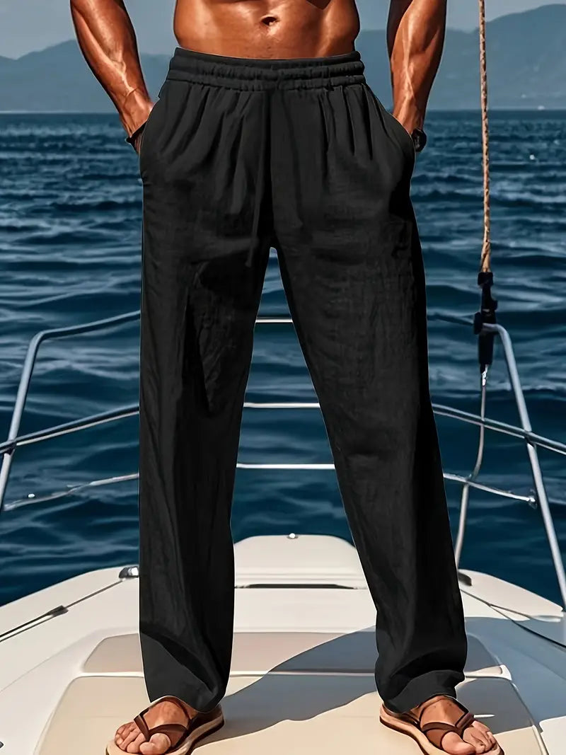 Echoarchiv | Geschnittene Herren Leinenhose Luftige Sommerhose mit Klassischem Stil