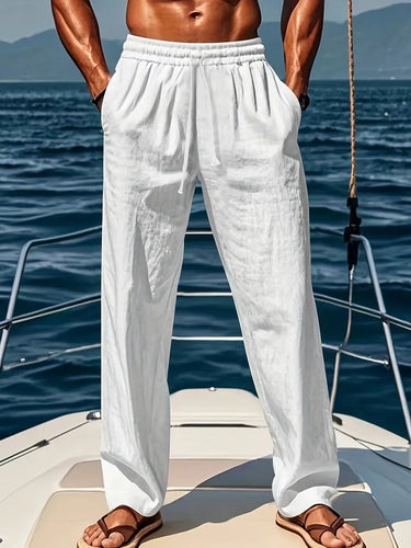 Echoarchiv | Geschnittene Herren Leinenhose Luftige Sommerhose mit Klassischem Stil