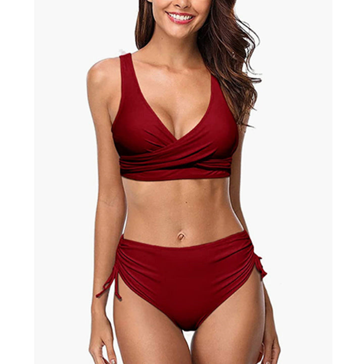 Echoarchiv | Bikini Set Hochtaillierte Hose V-Ausschnitt Wickel-Oberteil Verstellbar & Unterstützende Passform