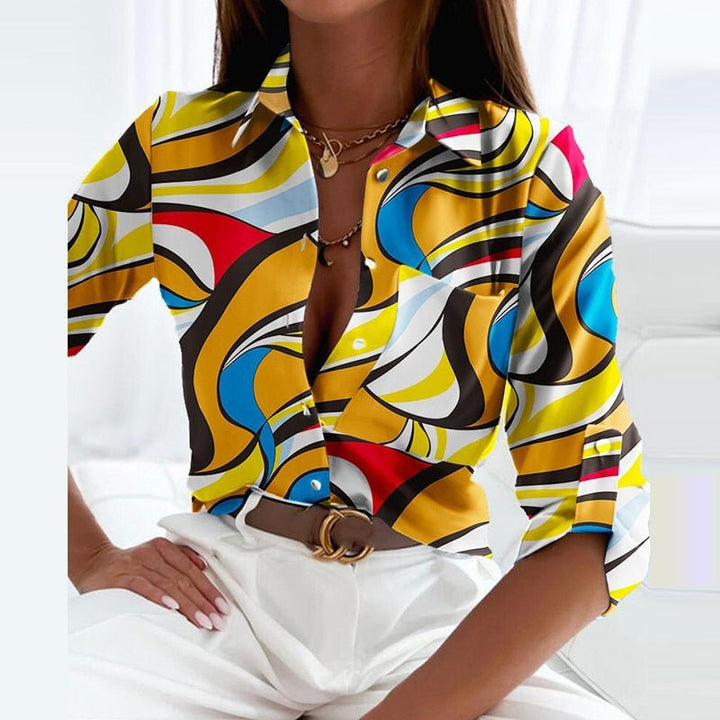 Echoarchiv | Funkelnde Button-Up-Bluse mit Print für Damen