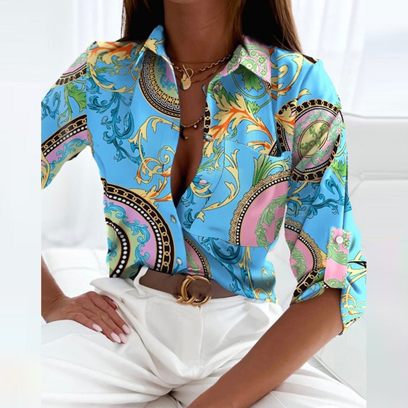 Echoarchiv | Funkelnde Button-Up-Bluse mit Print für Damen