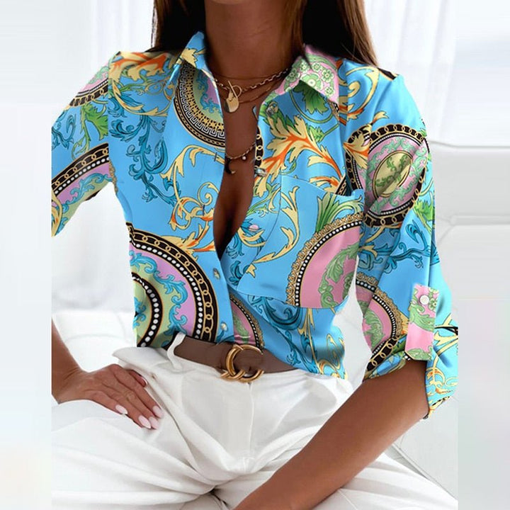 Echoarchiv | Funkelnde Button-Up-Bluse mit Print für Damen