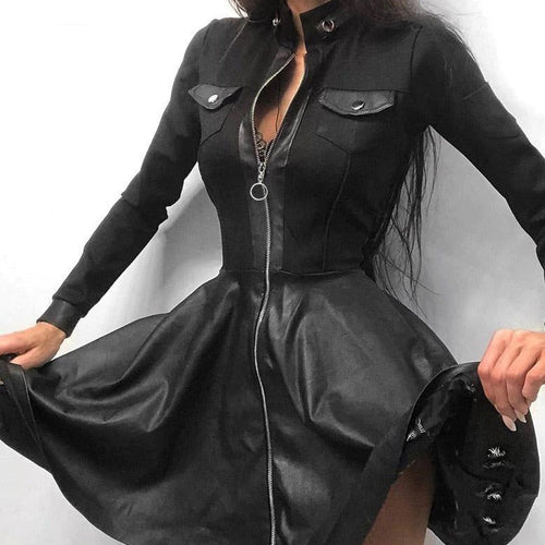 Echoarchiv | Leder-Reißverschluss Minikleid
