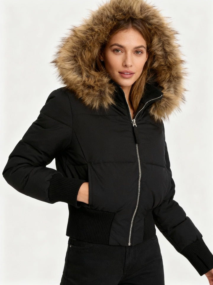 Damen Gesteppt Winterjacke mit Warm & Abnehmbarer Kapuze | Echoarchiv