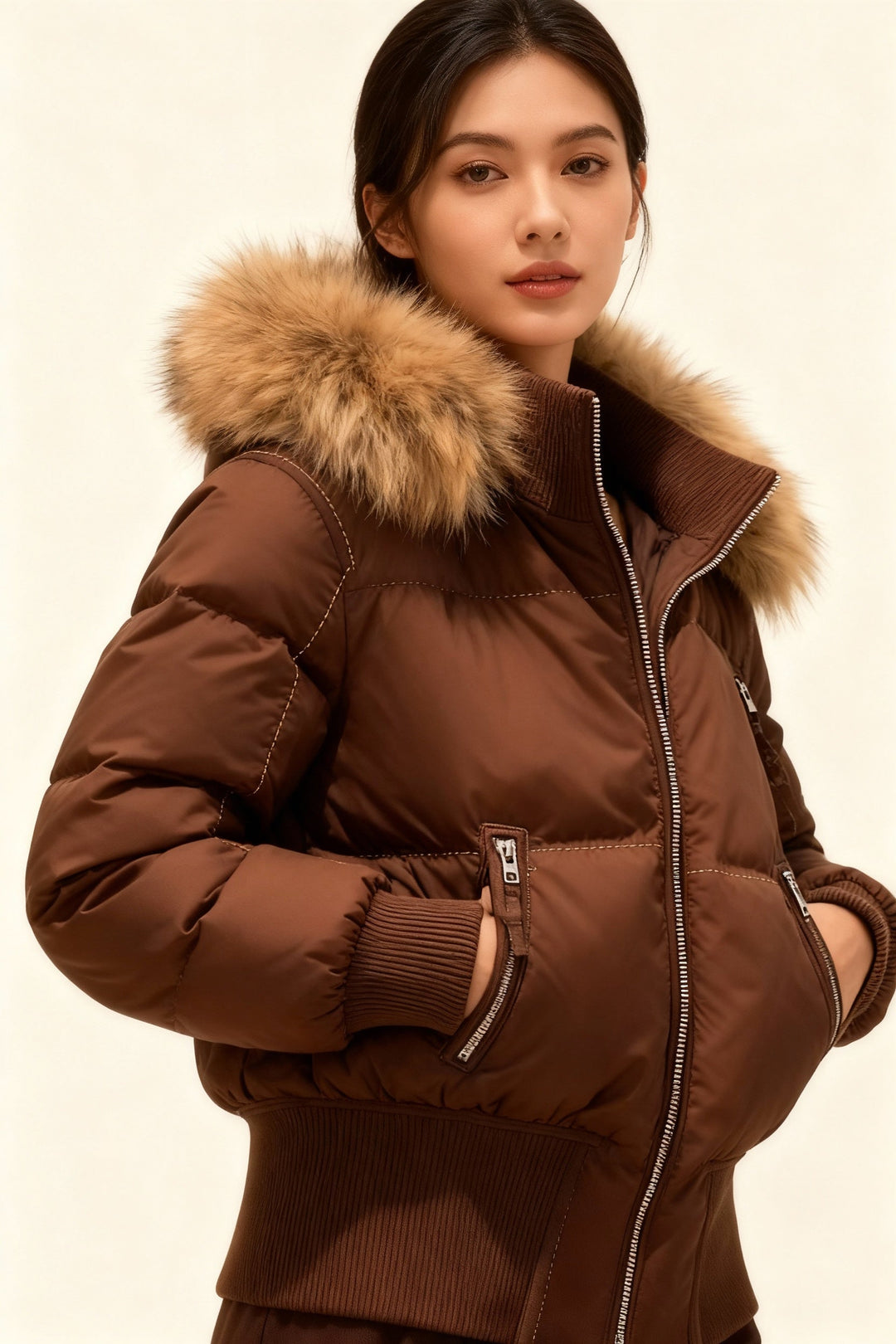 Damen Gesteppt Winterjacke mit Warm & Abnehmbarer Kapuze | Echoarchiv