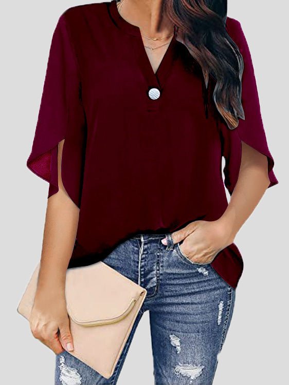 Echoarchiv | Frauen Blusen Lässig V-Ausschnitt Kurzarm Chiffon Bluse