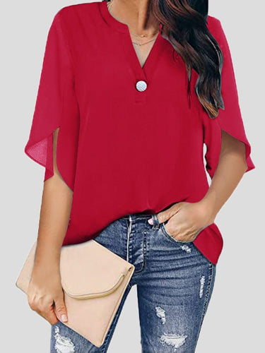 Echoarchiv | Frauen Blusen Lässig V-Ausschnitt Kurzarm Chiffon Bluse