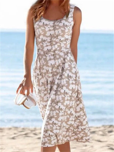 Echoarchiv | Frauen Kleider Rundhals Blumengemustertes Ärmelloses Kleid