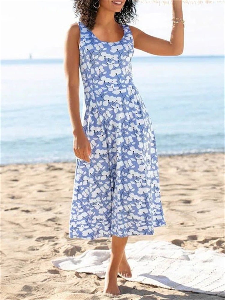 Echoarchiv | Frauen Kleider Rundhals Blumengemustertes Ärmelloses Kleid
