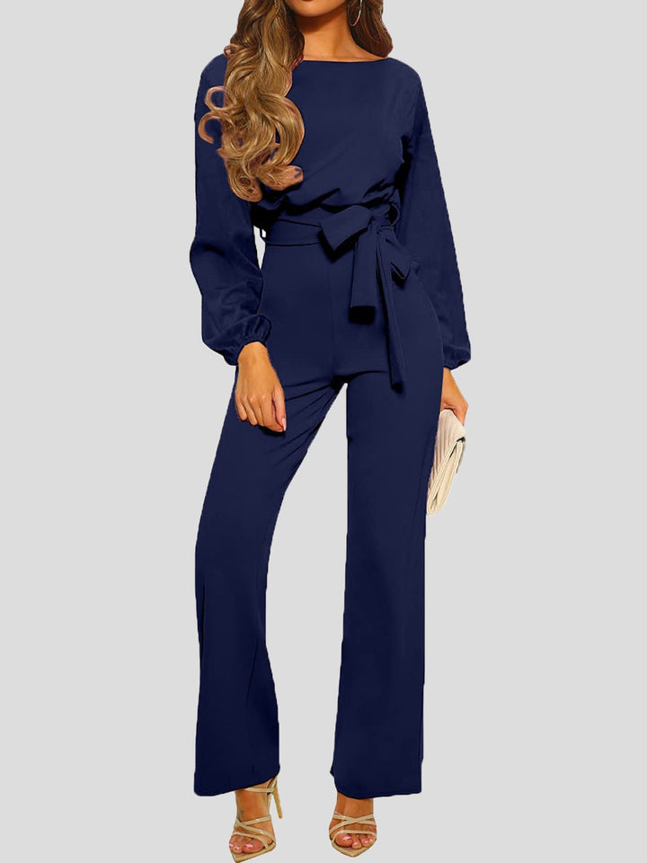 Echoarchiv | Damen Jumpsuits Einfarbig Langarm Gürtel Lässiger Jumpsuit