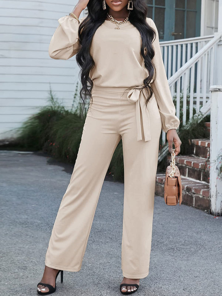 Echoarchiv | Damen Jumpsuits Einfarbig Langarm Gürtel Lässiger Jumpsuit