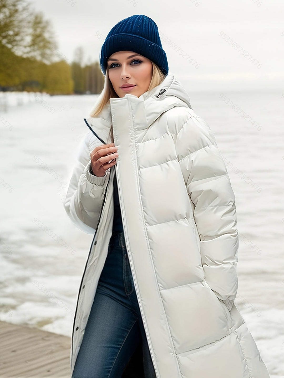 Echoarchiv | Damen Langer Daunenmantel mit Kapuze für Herbst/Winter