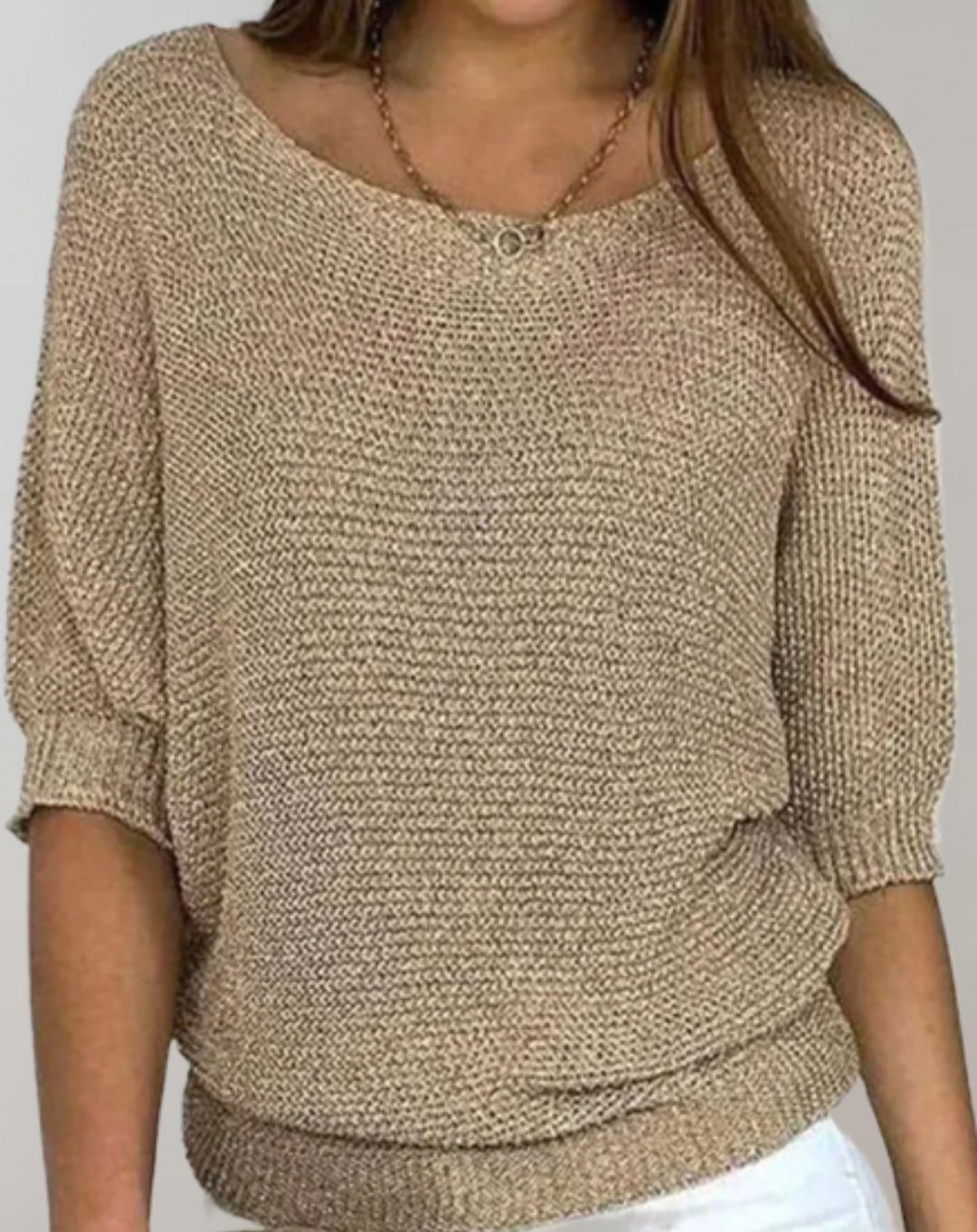 Echoarchiv | Schöner Taillierter Pullover Mit Rundhalsausschnitt Und Einfachen Mittellangen Ärmeln