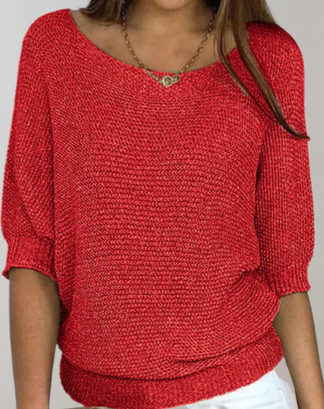 Echoarchiv | Schöner Taillierter Pullover Mit Rundhalsausschnitt Und Einfachen Mittellangen Ärmeln