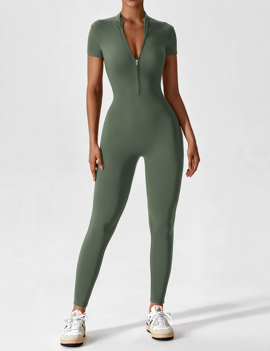 Echoarchiv - Lange Ärmel/Kurze Ärmel Reißverschluss Jumpsuit für Frauen